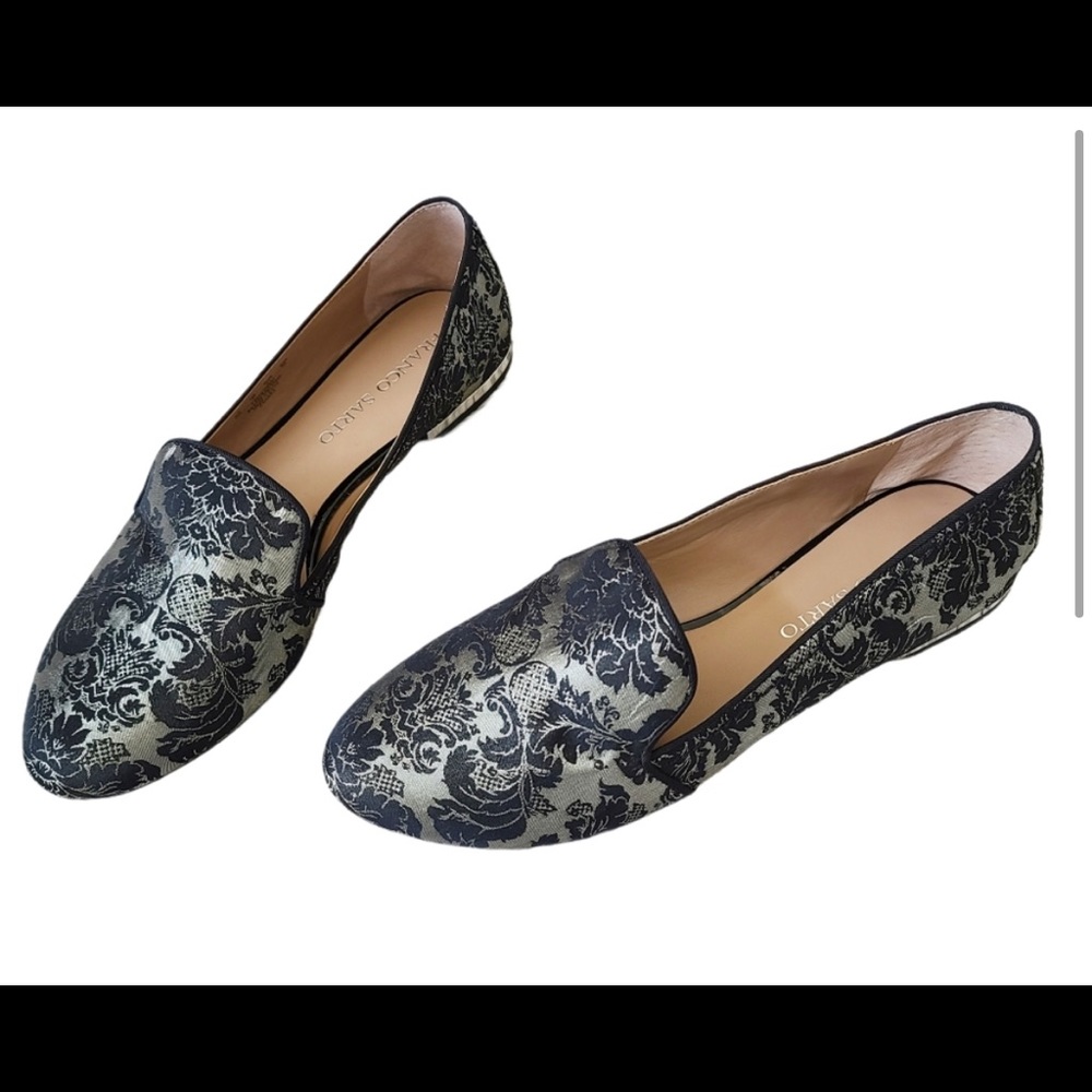 Franco Sarto Green Black Brocade Loafers Size 9